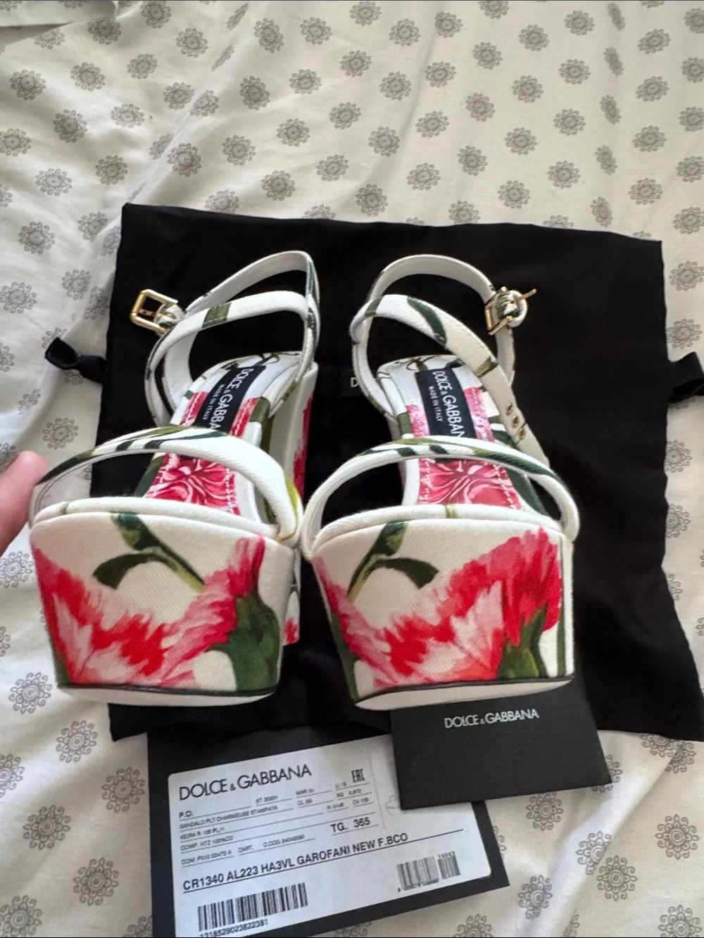 Authentic Dolce & Gabbana White Floral Print Slingback platform Heels 36.5
